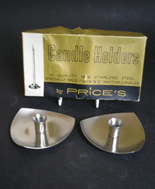PAIR OF PRICE STAINLESS STEEL CANDLEHOLDERS IN ORIGINAL BOX