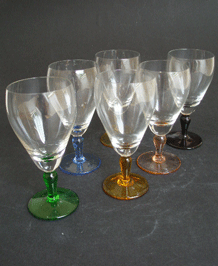     VINTAGE SHERRY GLASSES WITH COLOURED STEMS X6
