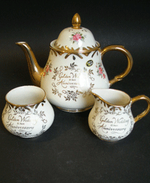 VINTAGE ARTHUR WOOD GOLDEN WEDDING ANNIVERSARY TEAPOT MILK AND SUGAR