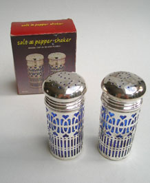 SILVER PLATED SALT AND PEPPER SHAKERS IN ORIGINAL BOX