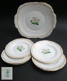 CROWN STAFFORDSHIRE BONE CHINA 7 PIECE CAKE PLATE SET