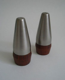 1960s STAINLESS STEEL & ROSEWOOD  SALT & PEPPER POTS