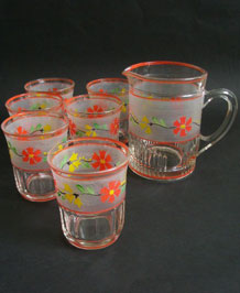     VINTAGE HANDPAINTED GLASS LEMONADE SET