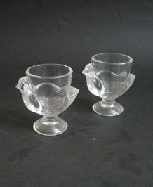 PAIR OF FRENCH GLASS CHICK EGG CUPS