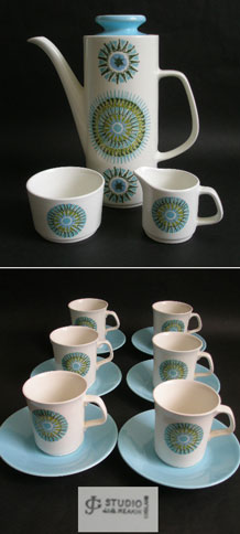        J&G MEAKIN COFFEE SET IN AZTEC DESIGN BY ALAN ROGERS (1966) ON THE STUDIO SHAPE