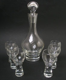    CAITHNESS CANISBAY DECANTER AND SIX GOBLETS DESIGNED BY COLIN TERRIS