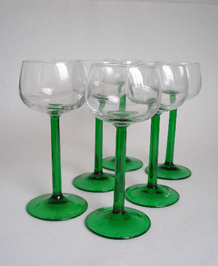 VINTAGE FRENCH GREEN-STEMMED ALSACE /HOCK GLASSES (X6)