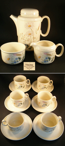 J & G MEAKIN COUNTRY LANE COFFEE SET ON THE TREND SHAPE - A Pretty