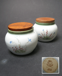 TWO BUCHAN WARE POTTERY PORTOBELLO BLUEBELL HONEY POTS