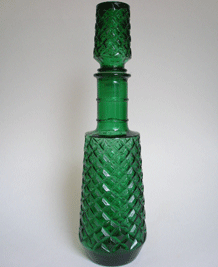 VINTAGE GREEN EMPOLI BOTTLE / DECANTER IN GEOMETRIC PATTERN