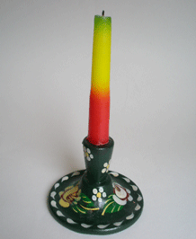 VINTAGE WOODEN CANAL WARE HAND PAINTED CANDLEHOLDER