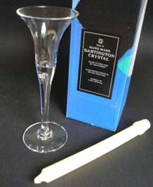 DARTINGTON GLASS CANDLEHOLDER WITH TEARDROP IN STEM IN ORIGINAL BOX