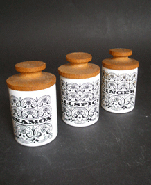 VINTAGE HORNSEA POTTERY SCROLL SPICE JARS / POTS (x3)
