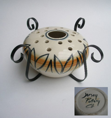 JERSEY STUDIO POTTERY C.I. POSY/BUD VASE WITH METAL STAND