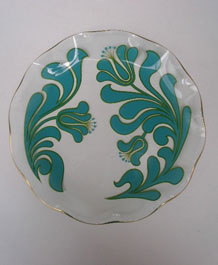 1971 CHANCE GLASS TURQUOISE CANTERBURY PATTERN FLUTED ROUND PLATE
