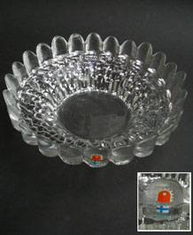   1970s PERTTI SANTALAHTI FOR KUMELA FINLAND TEXTURED GLASS BOWL WITH ORIGINAL LABEL