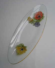 1960s 'CHANCE GLASS' LONGBOAT DISH WITH 'ANEMONE' PATTERN BY MICHAEL HARRIS