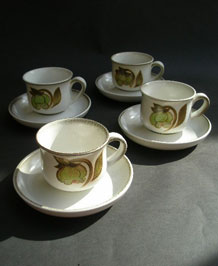  FOUR DENBY TROUBADOUR CUPS AND SAUCERS