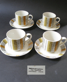 SET OF FOUR MIDWINTER SIENNA COFFEE CUPS AND SAUCERS DESIGNED BY JESSIE TAIT (1962)
