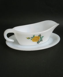  1960s PHOENIX OPALWARE YELLOW ROSE GRAVY BOAT AND SAUCER