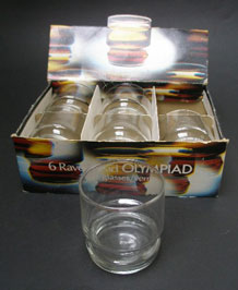 SET OF SIX 1970s RAVENHEAD 14cl GLASSES ' OLYMPIAD ' DESIGNED BY JOHN CLAPPISON IN ORIGINAL BOX